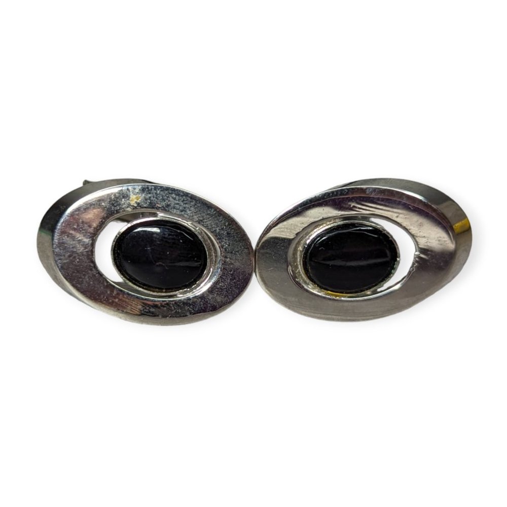 Men's Silver Tone & Black Cufflinks